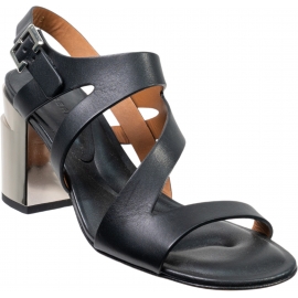 Clergerie Women's metal high heel sandals in black leather with buckle closure