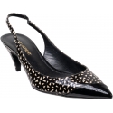 Saint Laurent Women's slingback pump in black patent leather with white triangles