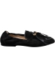 Tod's Women's slip-on loafers in black suede leather with tassels and feathers
