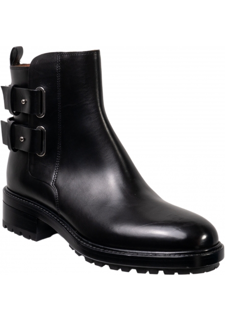 Sartore Women's ankle boots in black leather with side zip and buckle straps