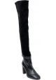 Stuart Weitzman Women's black leather and suede heeled thigh high boots with zipper