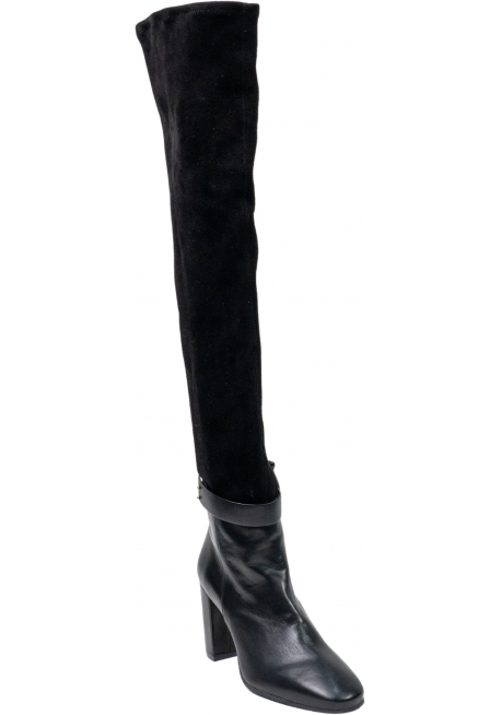Stuart Weitzman Women's black leather and suede heeled thigh high boots with zipper