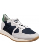 Philippe Model Men's low top sneakers in gray suede leather and blue fabric with green detail