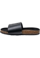 Saint Laurent Women's slip-on flat sandals in black leather with branding embroidered on the band