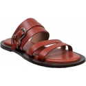 Sartore Women's slip-on flat sandals with terracotta colored leather bands with silver buckle