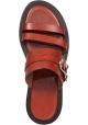 Sartore Women's slip-on flat sandals with terracotta colored leather bands with silver buckle
