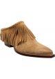 Sartore Women's mules shoes with heel in camel suede leather with fringes