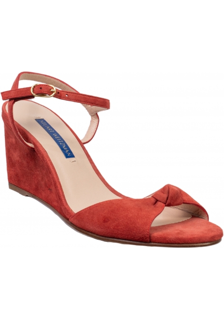 Stuart Weitzman Women's wedge sandals in red suede with ankle strap