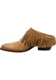 Sartore Women's mules shoes with heel in camel suede leather with fringes