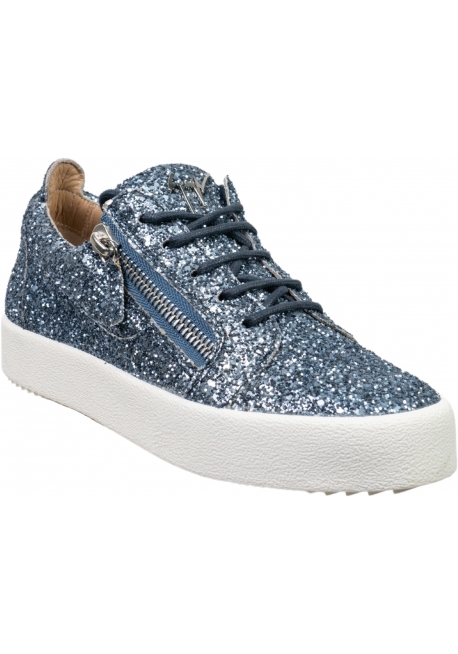 Giuseppe Zanotti Women's sneakers with blue glitter with laces and zips branded on the tongue