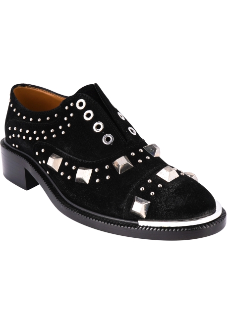Barbara Bui Women's slip-on derby shoes in balck suede leather with silver studs