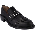 Barbara Bui Women's slip-on loafers shoes in black leather with fringe and silver studs