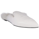 Chiara Ferragni Women's pointed toe mules sandals in white patent leather with fur lining