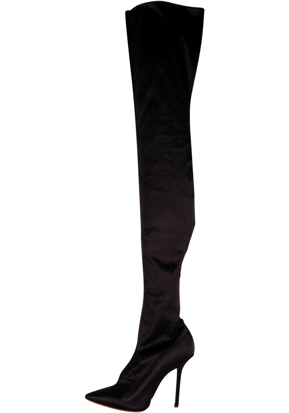 Vetements Thigh boots with stiletto heel for women in black satin Italian Boutique