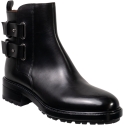 Sartore Women's ankle boots in black leather with side zip and buckle straps