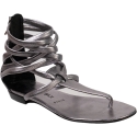 Barbara Bui Women's low gladiator thong sandals in silver leather with back zip