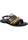 Sartore Women's flat sandals in black leather and multicolor braided rope with buckle closure
