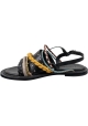 Sartore Women's flat sandals in black leather and multicolor braided rope with buckle closure