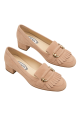 Tod's Women's pumps with low heels in beige suede leather with horsebit and fringe