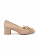 Tod's Women's pumps with low heels in beige suede leather with horsebit and fringe
