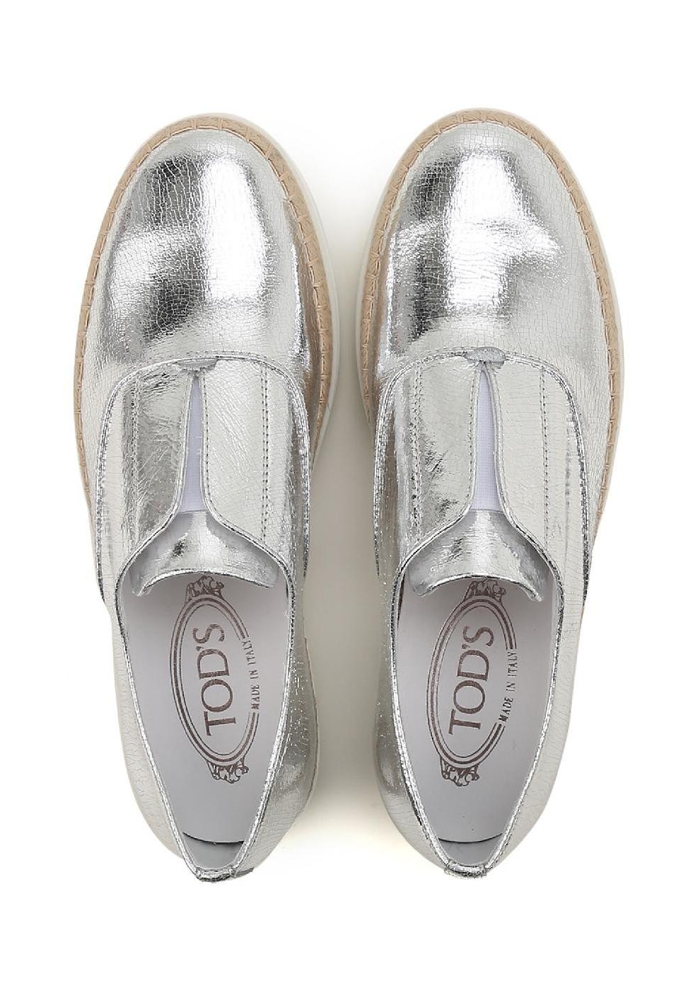 Tod's women's silver metallic leather slipon sneakers
