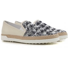 Tod's women's slip-ons sneakers blu paiette and leather