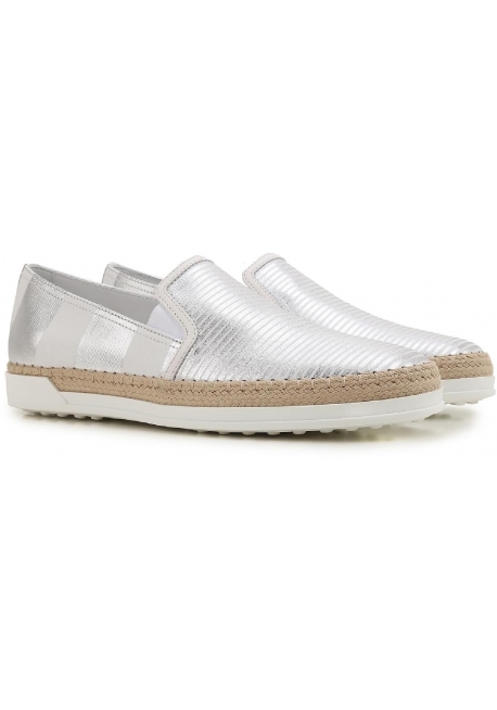 Tod's women's slip-ons sneakers in silver laminated leather