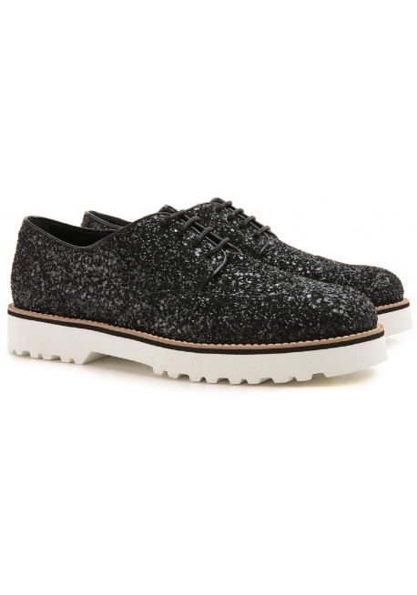 Hogan women's lace-ups shoes in black glitter leather