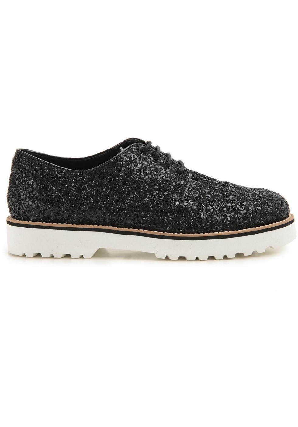 Hogan women's lace-ups shoes in black glitter leather - Italian Boutique