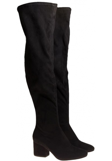 black fabric knee high boots