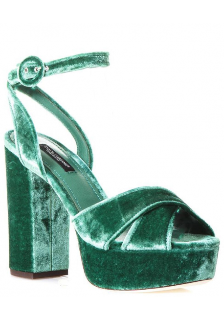 green velvet platform sandals