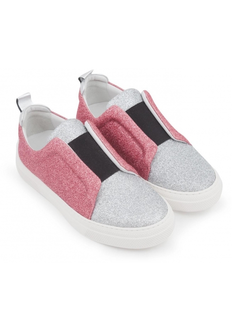 Pierre Hardy sneaker slip-ons in silver/pink glitter