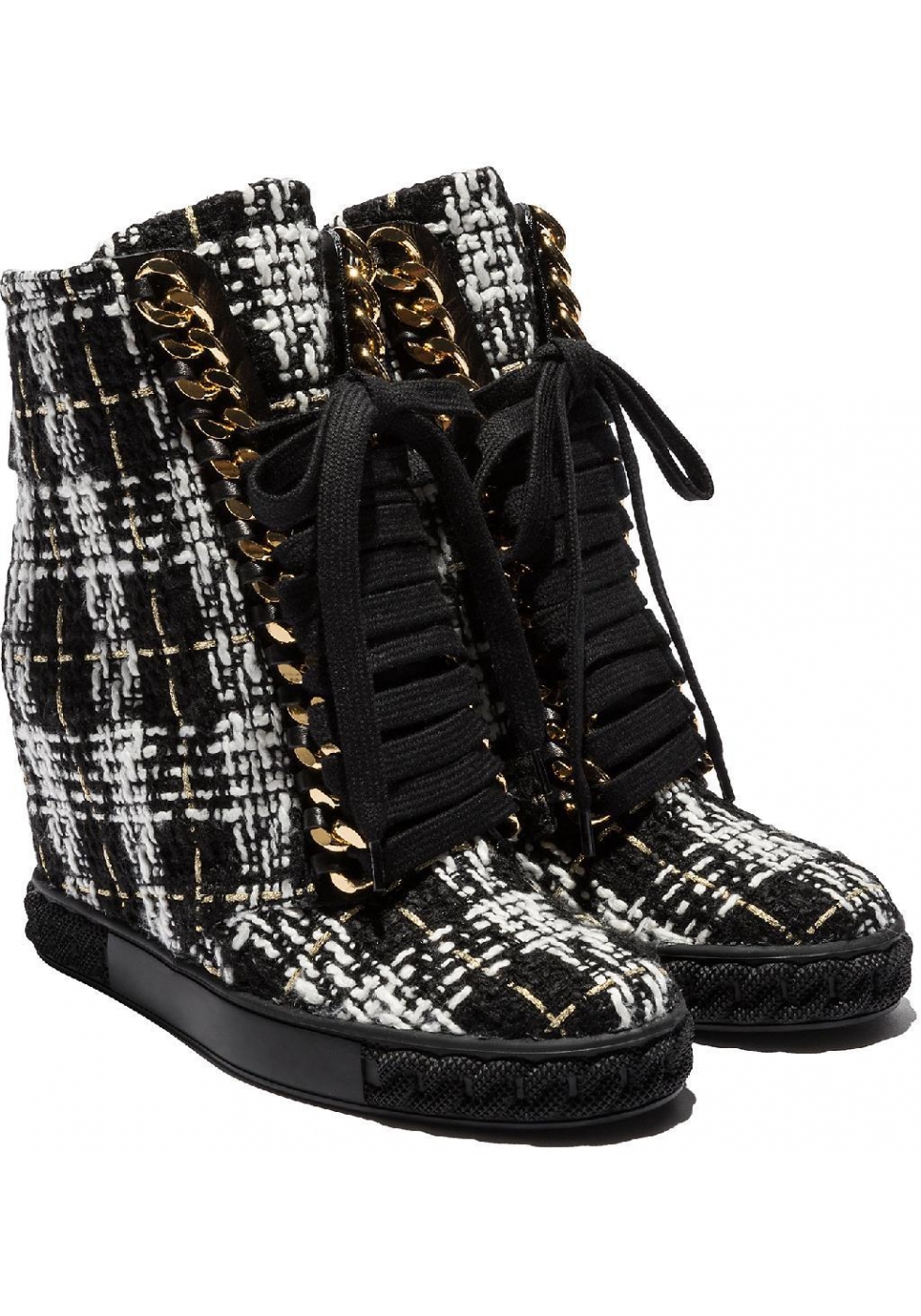 Casadei wedges ankle boots in black/white fabric - Italian