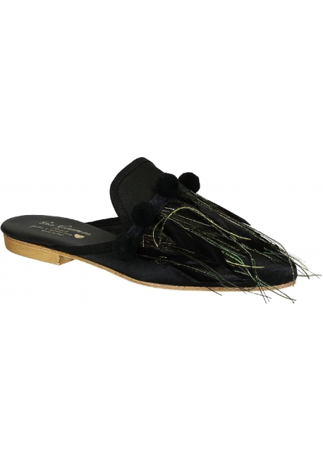 Gia Couture women slippers in black leather and fabric