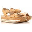 Hogan flat wedges sandals shoes in tan leather