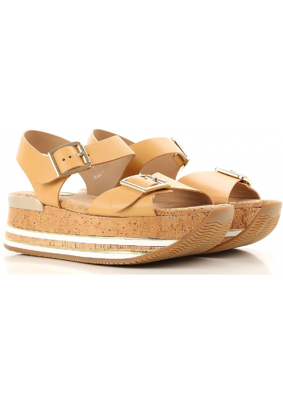 Hogan flat wedges sandals in tan leather - Italian Boutique