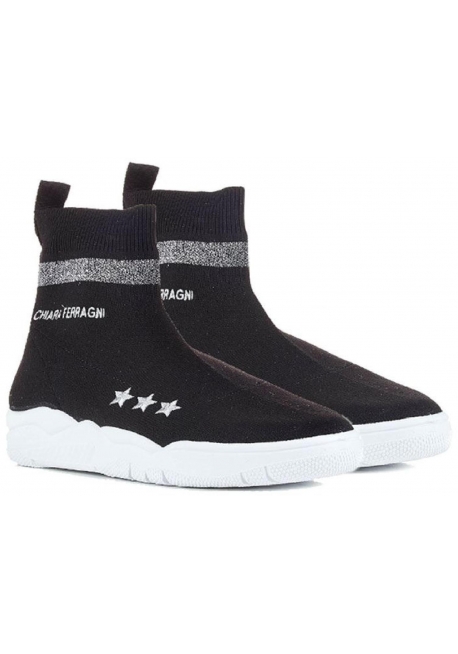 Chiara Ferragni black knitted hi top sneakers shoes