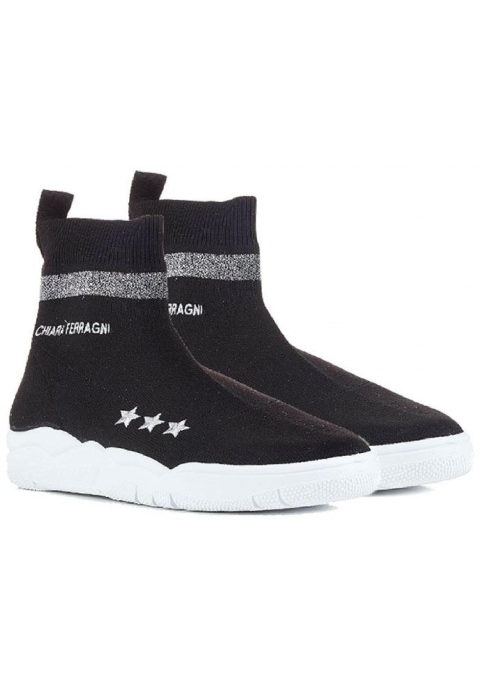 Chiara Ferragni black knitted hi top sneakers shoes - Italian Boutique