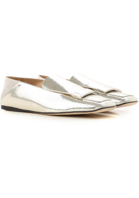 Sergio Rossi flats loafers in laminated silver leather