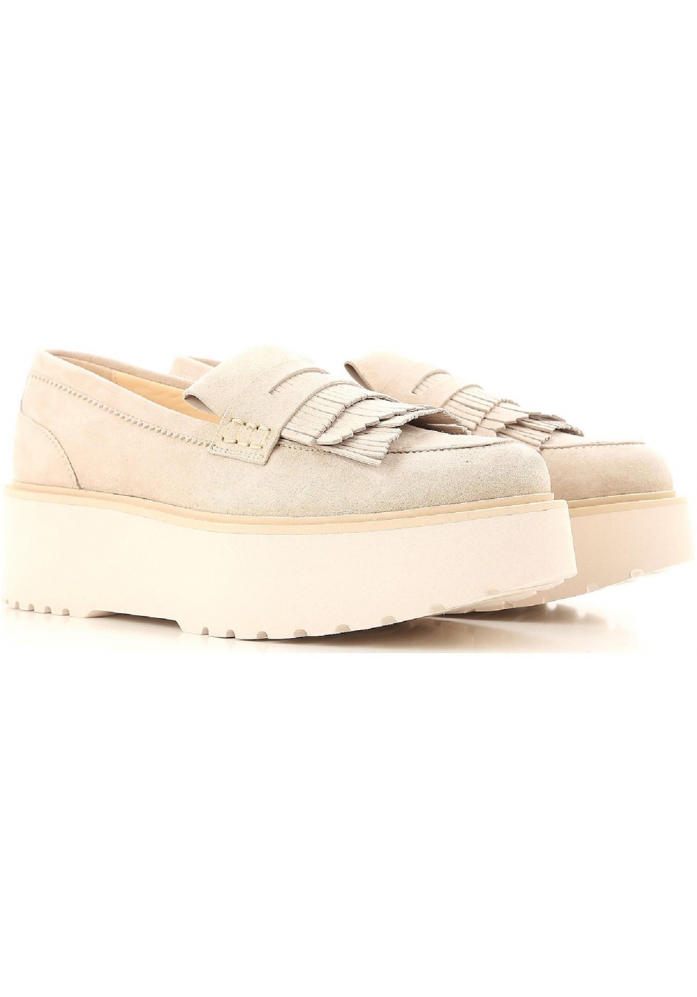 Hogan women's wedges loafers shoes in beige suede - Italian Boutique