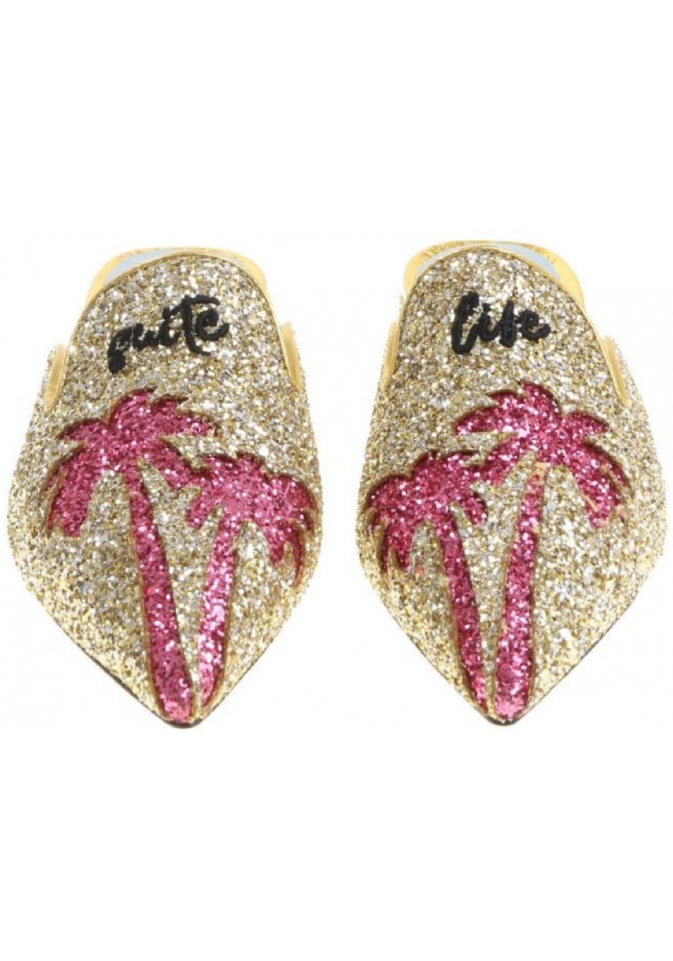 Chiara Ferragni flats pointed mules sandals in gold glitter Italian Boutique