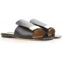 Sergio Rossi flats slide sandals in black leather