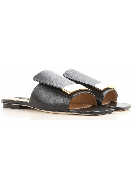 Sergio Rossi flats slide sandals in black leather