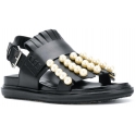 Marni flat slingback sandals in black leather with pearls