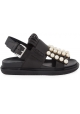 Marni flat slingback sandals in black leather with pearls
