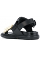 Marni flat slingback sandals in black leather with pearls