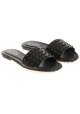 Tod's black patent leather flat slade sandals with studs