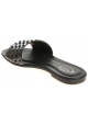 Tod's black patent leather flat slade sandals with studs