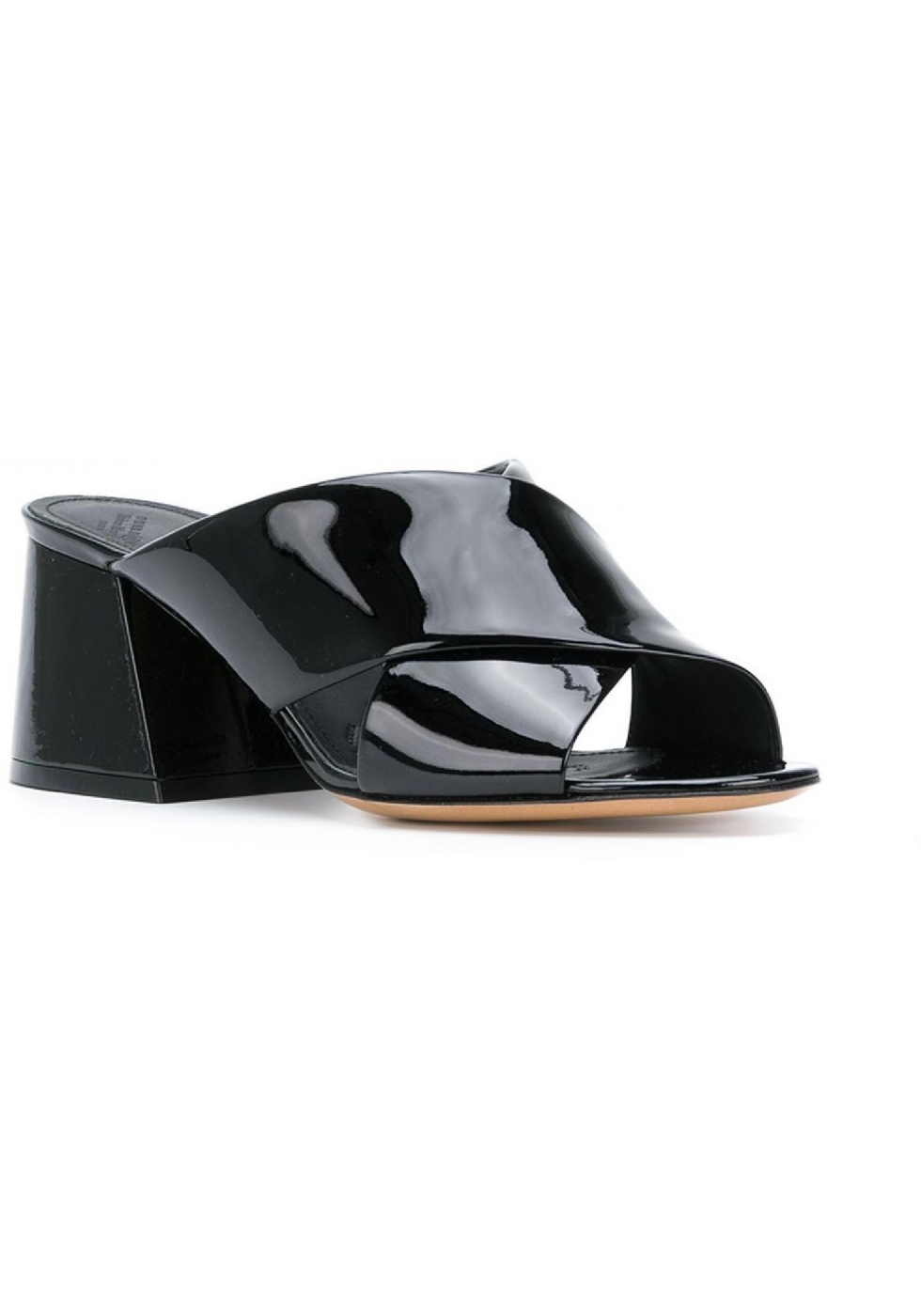 Maison Margiela high heel slide sandals in black patent leathr ...