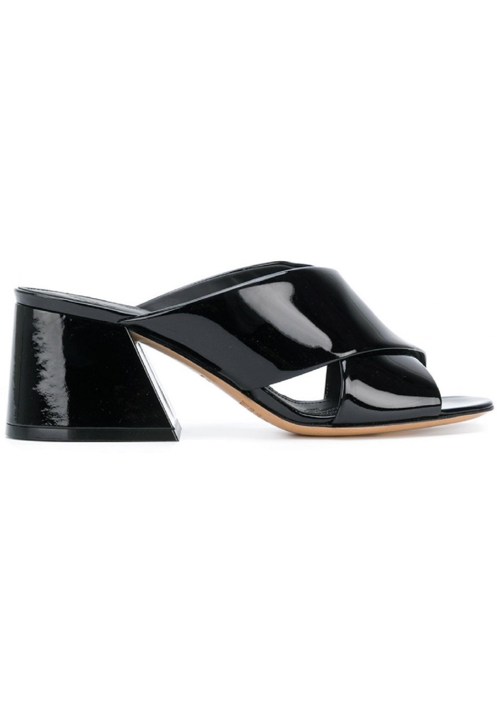 Maison Margiela high heel slide sandals in black patent leathr ...